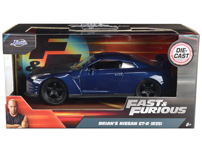 Blue toy car in packaging with 'Fast & Furious' branding