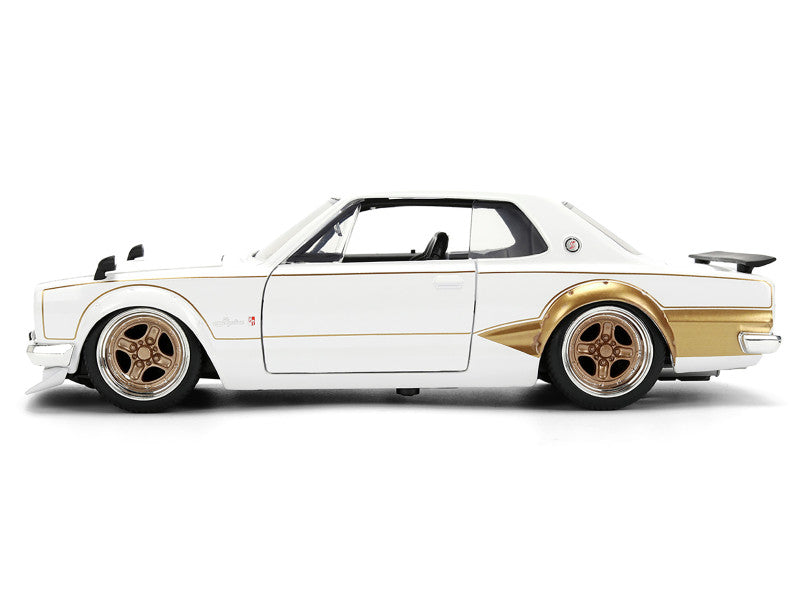 White and gold car on a white background