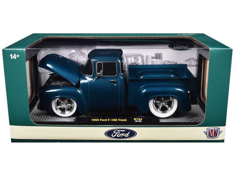 Model of a 1956 Ford F-100 truck in a green and beige box packaging.