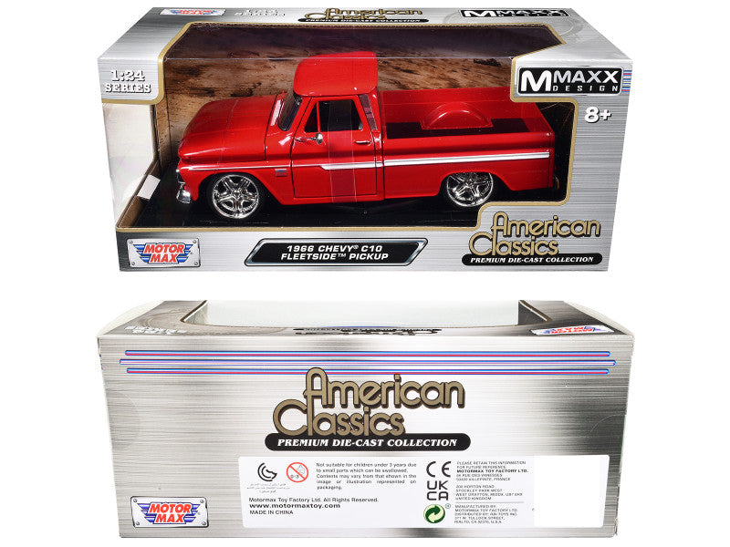 Red toy truck in packaging with 'American Classics' branding on a white background
