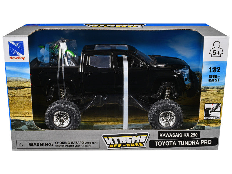 Boxed toy model of a black Toyota Tundra Pro with branding and product details.