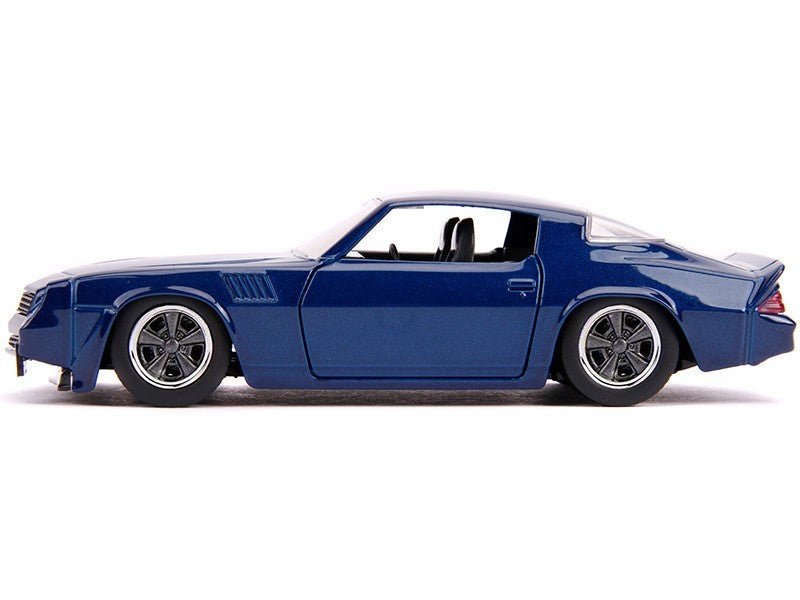 Blue model car on a white background