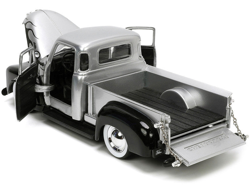 1953 Chevrolet 3100 Pickup Truck Silver Metallic W/Extra Wheels 1/24 Scale Diecast Model JA33025