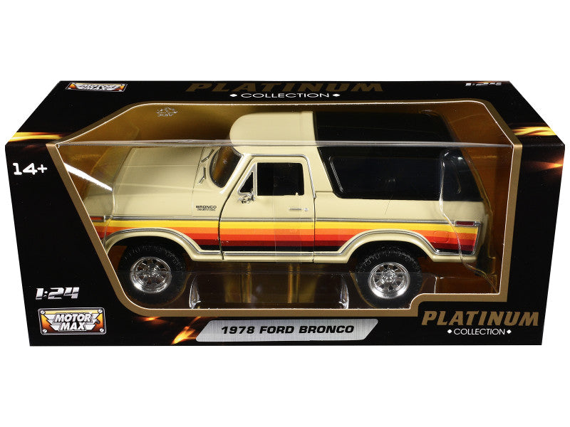 Model of a 1978 Ford Bronco in a 'Platinum Collection' box with 'Motormax' branding.