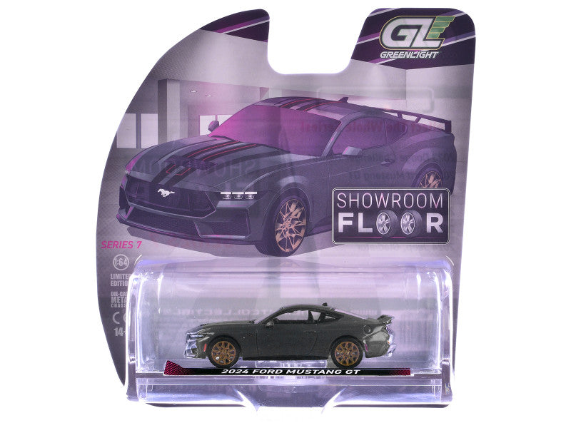2024 Ford Mustang GT Dark Matter Gray W/Black and Red Stripes 1/64 Diecast Model 68070B