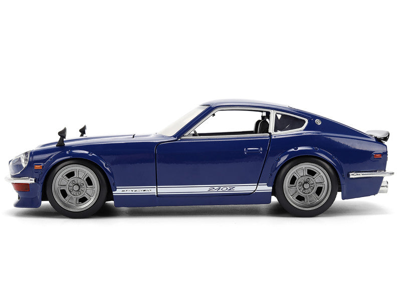 Blue vintage car model on a white background