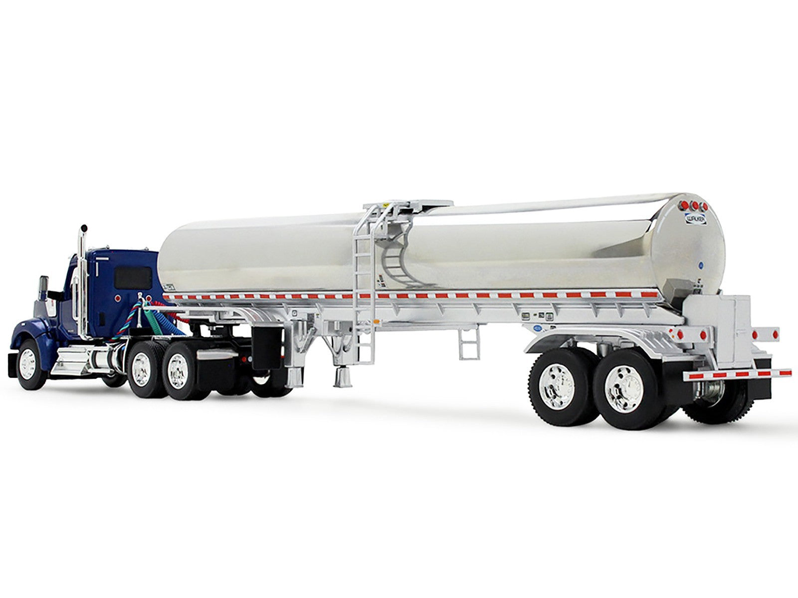 Model of a large truck with a white tanker trailer on a white background