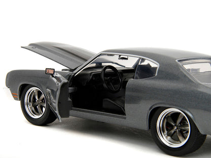 Model car with open doors on a white background
