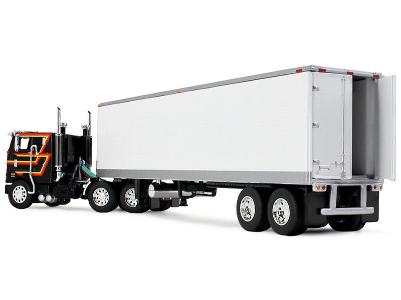 Model of a semi-truck with a trailer on a white background