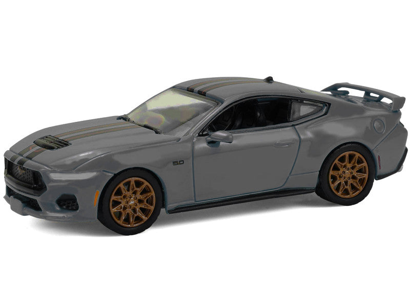 2024 Ford Mustang GT Dark Matter Gray W/Black and Red Stripes 1/64 Diecast Model 68070B