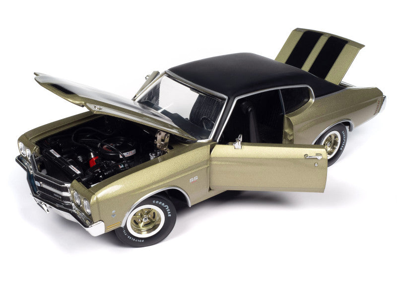 Model car with open hood on a white background