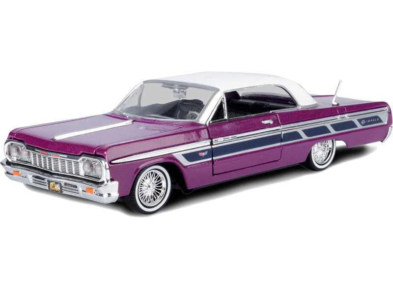 Model of a classic purple car with white top on a white background