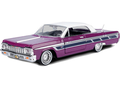 Model of a classic purple car with white top on a white background