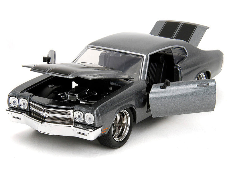 Model car with open door on a white background