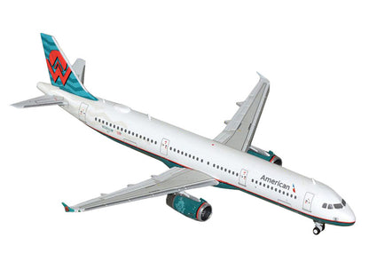 Model airplane with American Airlines logo on a white background