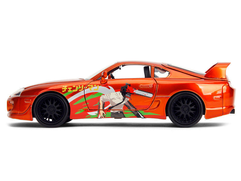 Orange car with anime character and graphics on a white background
