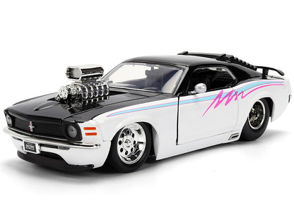 Model car with a large engine on a white background