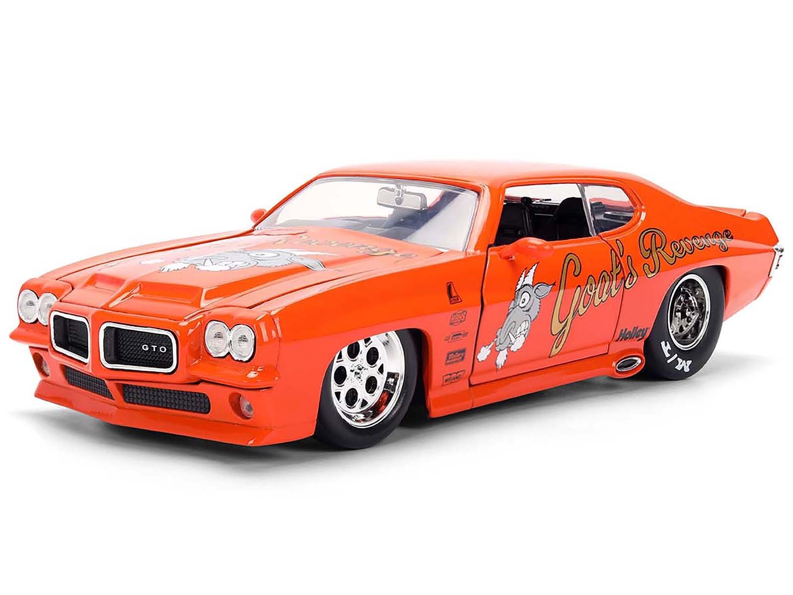 Orange muscle car model with 'Goat's Racing' branding on a white background