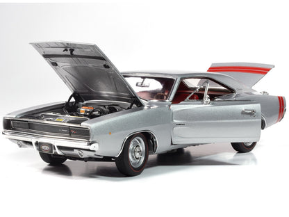 Model of a classic car with an open hood on a white background