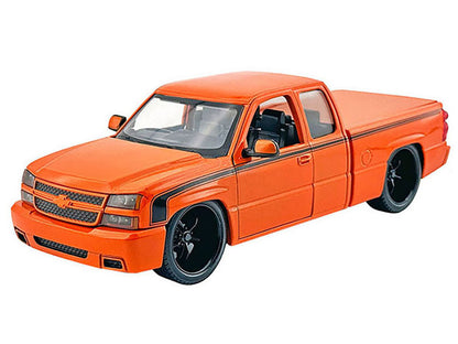 Orange model truck on a white background