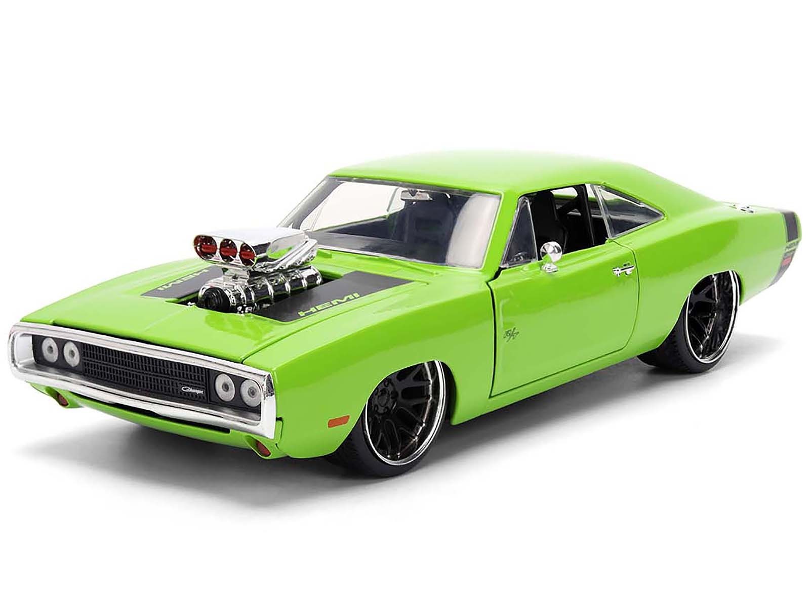 Green model car on a white background