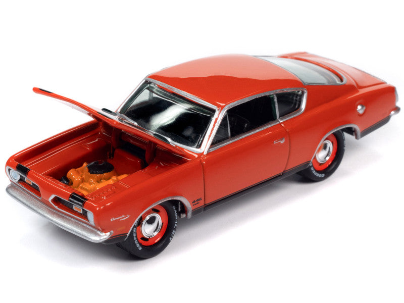 Model car with open hood on a white background