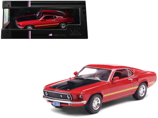 1969 Ford Mustang Mach 1 Red and Yellow Stripes 1/43 Scale Diecast Model IA43003