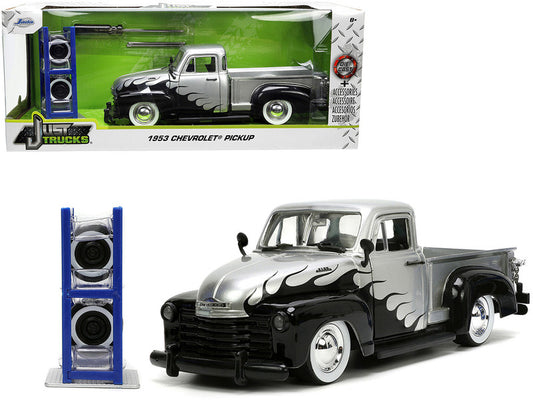 1953 Chevrolet 3100 Pickup Truck Silver Metallic W/Extra Wheels 1/24 Scale Diecast Model JA33025
