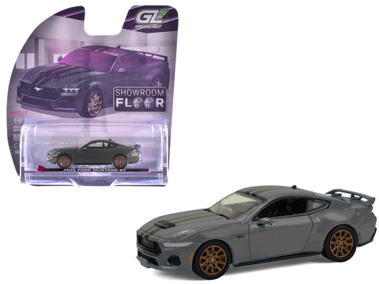 2024 Ford Mustang GT Dark Matter Gray W/Black and Red Stripes 1/64 Diecast Model 68070B