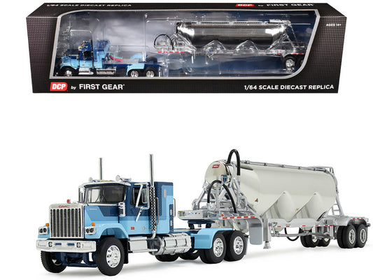 Model truck with a trailer in front of its packaging box