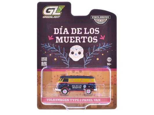 Greenlight Día de los Muertos Volkswagen Type 2 Panel Van toy car packaging on a white background