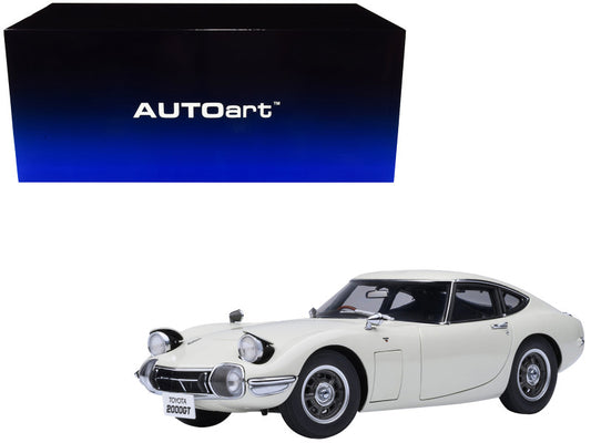 White toy car model in front of AUTOart packaging box