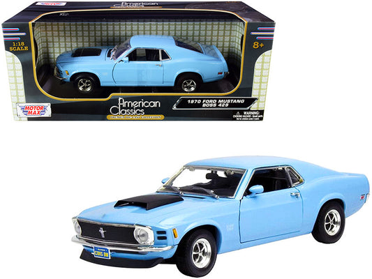 1970 Ford Mustang model car in blue with packaging displaying 'American Classics' branding.
