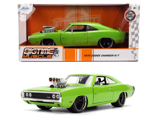 Green model car in a 'Bigtime Muscle' packaging