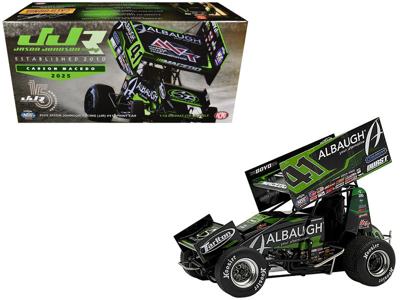 Model race car with 'Albaugh' branding and a box in the background