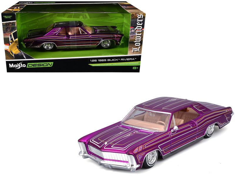 Purple model car with beige interior on a white background, featuring Maisto Design branding.