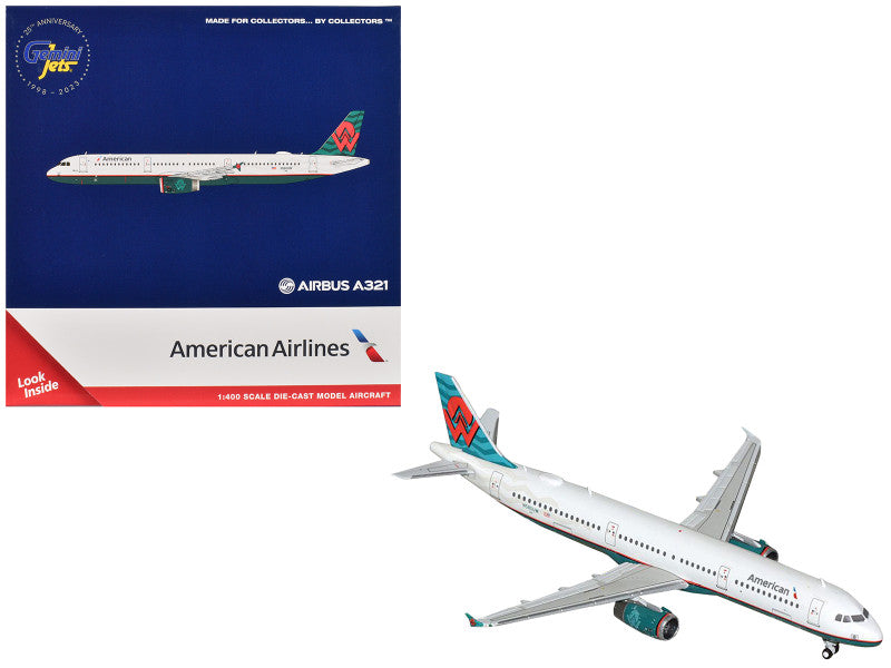 Model airplane of American Airlines Airbus A321 with packaging in the background