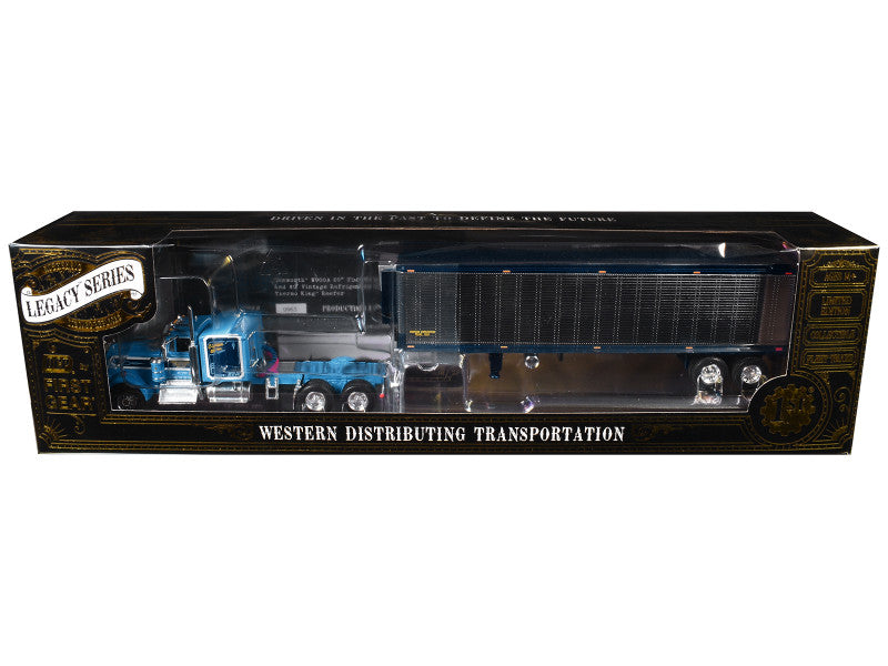 Model truck in a black box with 'Western Distributing Transportation' branding
