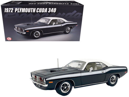 1972 Plymouth Cuda 340 model car with packaging displaying the car's design.