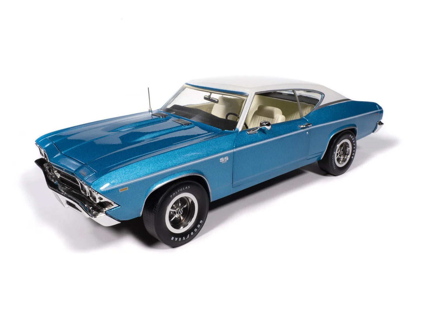 Blue classic car on a white background