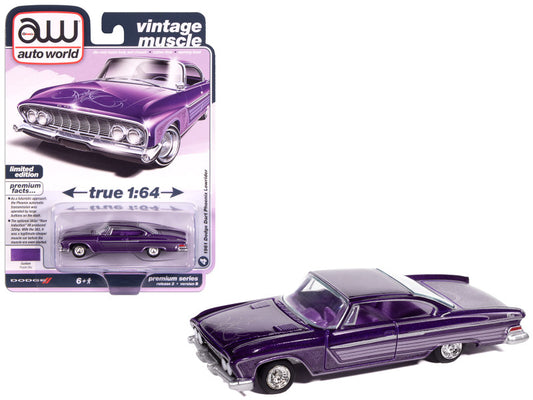 Purple muscle car model with packaging on a white background