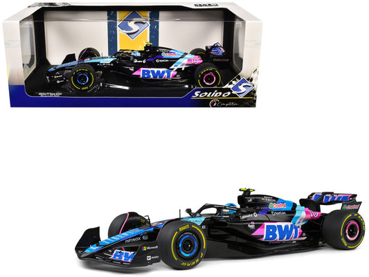 Model Formula 1 car with 'BWT' branding on a white background