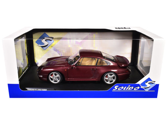 Maroon model car in a Solido display case on a white background
