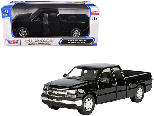 Black Chevrolet Silverado 1500 diecast model truck in packaging