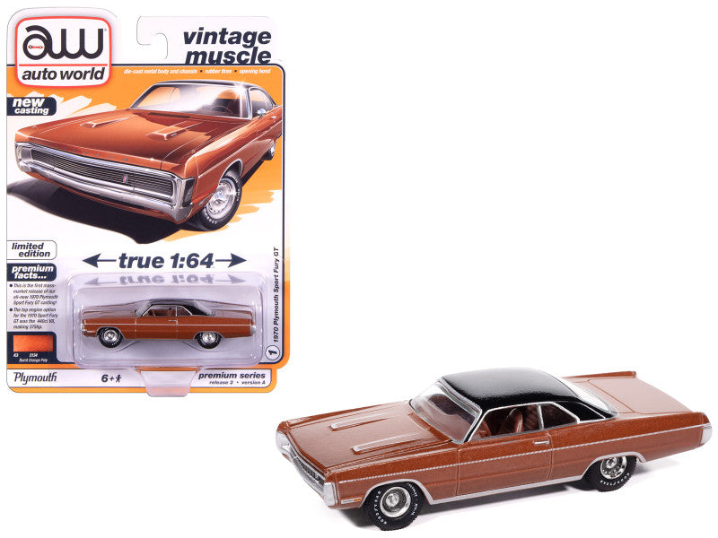 Brown muscle car model with packaging on a white background