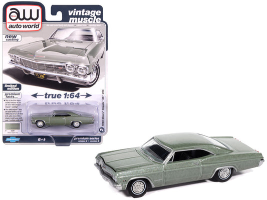 Green muscle car model with packaging on a white background