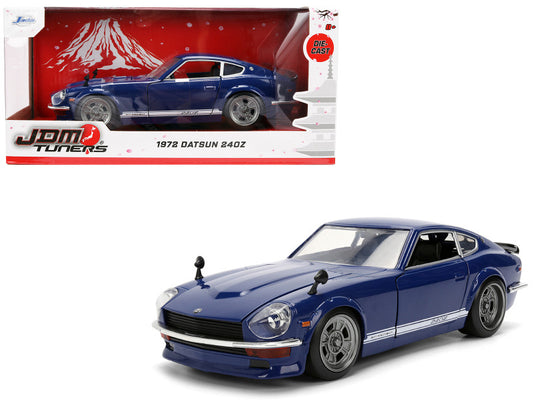 1972 Datsun 240Z model car in blue with 'Jada Tuners' packaging.
