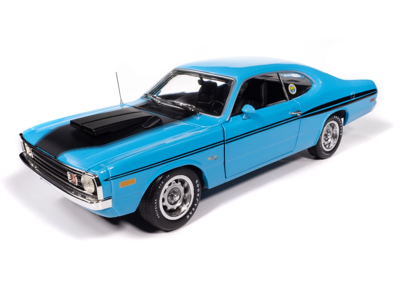 Blue classic car model on a white background