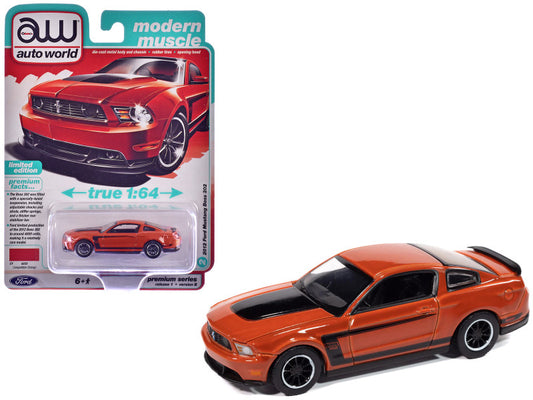2012 Ford Mustang Boss 302 Orange W/Black Accents 1/64 Diecast Model 64502-AWSP186B