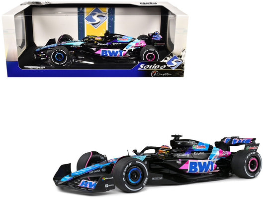 Formula racing car model with 'BWT' branding on a white background